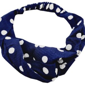 Haarband Twist 5cm – Stippenprint – Gladde Stof – Wit Donkerblauw