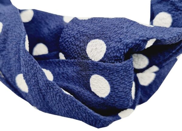 1758152986 Haarband Twist 5cm – Stippenprint – Gladde Stof – Wit Donkerblauw