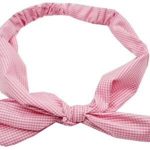 Haarband Knoop 6cm – Strikje met IJzerdraad – Kleine Ruitprint – Gladde stof – Wit Roze