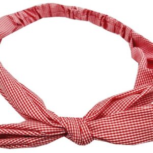 Haarband Knoop 6cm – Strikje met IJzerdraad – Kleine Ruitprint – Gladde stof – Wit Rood