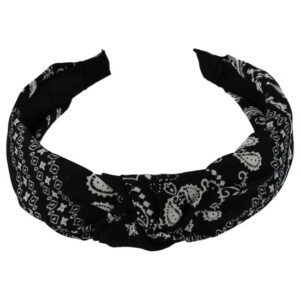 Haarband Diadeem 3cm – Knoop – Paisleyprint Stof – Zwart
