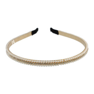 Haarband Diadeem 0,8cm – Pareltjes & Strass Steentjes – Metaal – Wit Goud