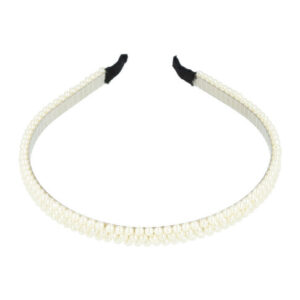 Haarband Diadeem 1cm – 3 Rijen Parelkralen – Metaal – Zilver Wit