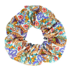 Haarelastiek Scrunchie – Paisleyprint – Gladde Stof – Multicolor Paars
