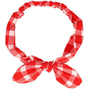 Haarband Knoop 6cm – Strikje met IJzerdraad – Grote Ruitprint – Gladde stof – Wit Rood
