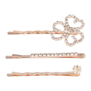 Haarspeld schuifspeldjes - Bloem parel strass steentjes 6cm - Koper - Set van 3