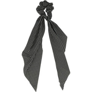 Haarelastiek Scrunchie – Stippenprint – 30cm Linten – Gladde Stof – Zwart Wit