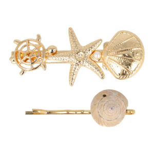 Haarspeld Duckklem & Schuifspeldje 6,5cm – Schelp Zeester Schildpad – Metaal – Goud – Set van 2