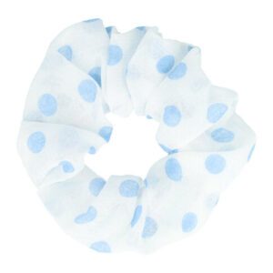 Haarelastiek Scrunchie – Stippenprint – Dunne Stof – Wit Blauw