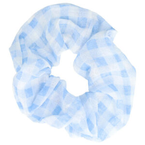 Haarelastiek Scrunchie – Ruitprint – Dunne Stof – Wit Blauw