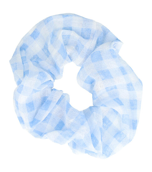 2081884206 Haarelastiek Scrunchie – Ruitprint – Dunne Stof – Wit Blauw