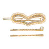 2082133932 Haarspeld haarclip - Hart parel strass steentjes 5cm - Goud wit – Set van 3