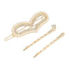 2082133935 Haarspeld haarclip - Hart parel strass steentjes 5cm - Goud wit – Set van 3