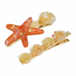 Haarspeld Duckklem 6cm – Zeester Schelp Bloem – Goud Creme Oranje – Set van 2