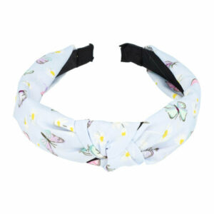 Haarband Diadeem 3cm – Knoop – Vlinder & Bloemenprint Stof – Pastel Kleuren – Lichtblauw