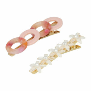 Haarspeld Duckklem 6cm – Cirkel- en Bloemvorm – Wit Roze – Set van 2