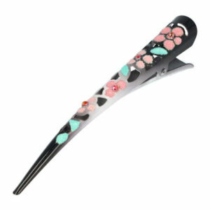 Haarspeld Duckklem 13cm – Basic – Opengewerkt Glitter Bloemenprint – Metaal – Zwart Roze