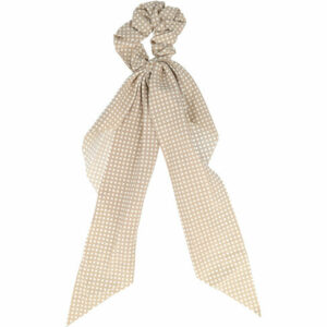 Haarelastiek Scrunchie – Stippenprint – 30cm Linten – Gladde Stof – Wit Beige