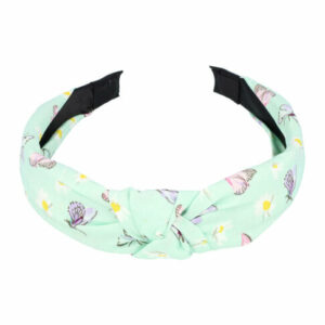 Haarband Diadeem 3cm – Knoop – Vlinder & Bloemenprint Stof – Pastel Kleuren – Groen