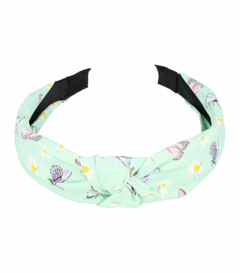 2083299657 Haarband Diadeem 3cm – Knoop – Vlinder & Bloemenprint Stof – Pastel Kleuren – Groen
