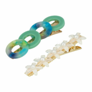 Haarspeld Duckklem 6cm – Cirkel- en Bloemvorm – Wit Groen