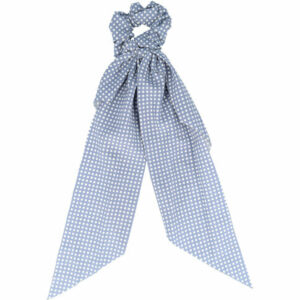 Haarelastiek Scrunchie – Stippenprint – 30cm Linten – Gladde Stof – Wit Blauw