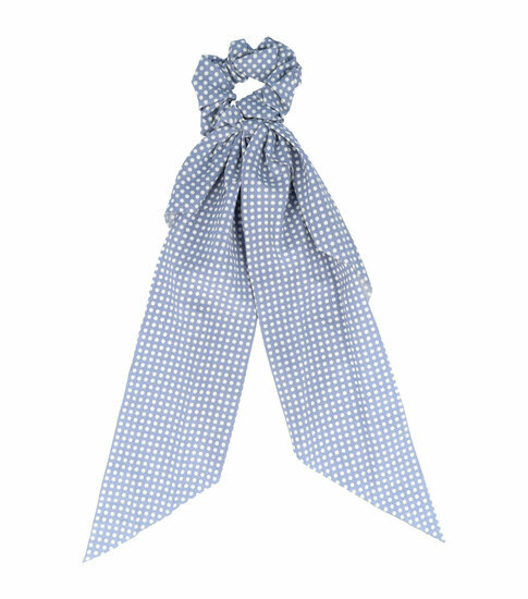 2083300689 Haarelastiek Scrunchie – Stippenprint – 30cm Linten – Gladde Stof – Wit Blauw