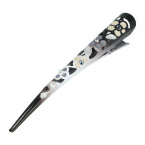 Haarspeld Duckklem 13cm – Basic – Opengewerkt Glitter Bloemenprint – Metaal – Zwart Zilver