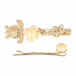 Haarspeld Duckklem & Schuifspeldje 6,5cm – Schildpad Vis Bloem – Metaal – Goud – Set van 2