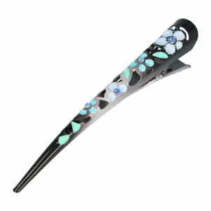 Haarspeld Duckklem 13cm – Basic – Opengewerkt Glitter Bloemenprint – Metaal – Zwart Blauw