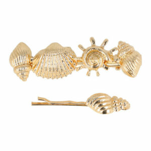 Haarspeld Duckklem & Schuifspeldje 6,5cm – Schelpen – Metaal – Goud – Set van 2