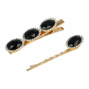 Haarspeld Duckklem en Schuifspeldje 5,5cm – Facet Stenen – Zwart – Set van 2