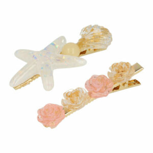 Haarspeld Duckklem 6cm – Zeester Schelp Bloem – Goud Roze Wit – Set van 2