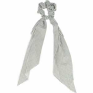 Haarelastiek Scrunchie – Stippenprint – 30cm Linten – Gladde Stof – Wit Zwart