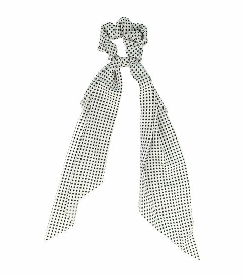 2083337208 Haarelastiek Scrunchie – Stippenprint – 30cm Linten – Gladde Stof – Wit Zwart