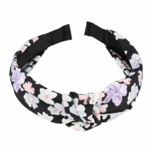Haarband Diadeem 3cm – Knoop & Bloemenprint Stof – Pastel Kleuren – Zwart
