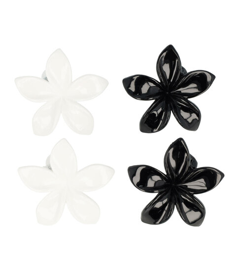 2085717792 Haarspeld Haarklemmen 6cm – Lelie Bloemvorm – Zwart Wit – Set van 4