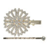 2087673969 Haarspeld Duckklem & Schuifspeldje 5cm – Bloemvorm met Glitter Steentjes – Zilver – Set van 2