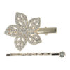 2087690085 Haarspeld Duckklem & Schuifspeldje 5cm – Bloemvorm met Strass Steentjes – Zilver – Set van 2