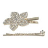 2087690091 Haarspeld Duckklem & Schuifspeldje 5cm – Bloemvorm met Strass Steentjes – Zilver – Set van 2