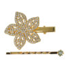 2087713284 Haarspeld Duckklem & Schuifspeldje 5cm – Bloemvorm met Strass Steentjes – Goud – Set van 2