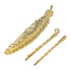 2087713344 Haarspeld Duckklem & Schuifspeldjes 8cm – Veervorm en Steentje – Goud – Set van 3