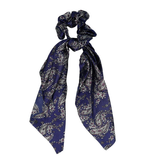 2090899989 Haarelastiek Scrunchie – Paisleyprint – 25cm Linten – Gladde Stof – Donkerblauw