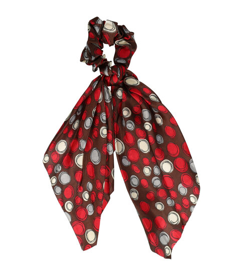 2090923554 Haarelastiek Scrunchie β Cirkelprint β 25cm Linten β Gladde Stof β Rood