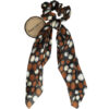 2090928306 Haarelastiek Scrunchie – Cirkelprint – 25cm Linten – Gladde Stof – Zwart Bruin