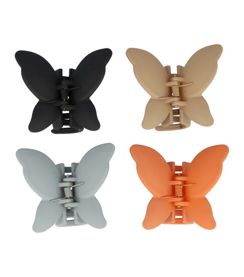 2091502929 Haarspeld haarklemmen 6,5cm – XL Vlindervorm – Zwart Grijs Bruin Oranje – Set van 4