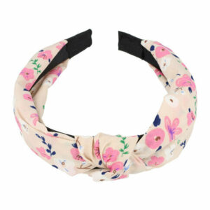 Haarband Diadeem 3cm – Knoop & Bloemenprint Stof – Beige