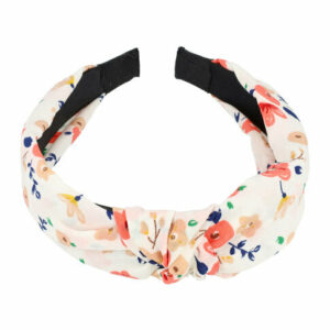 Haarband Diadeem 3cm – Knoop & Bloemenprint Stof – Wit