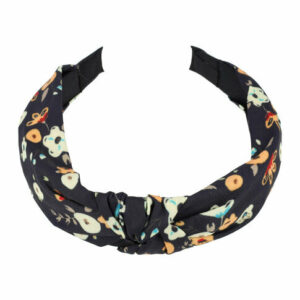 Haarband Diadeem 3cm – Knoop & Bloemenprint Stof – Donkerblauw