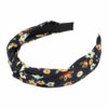 2092835685 Haarband Diadeem 3cm – Knoop & Bloemenprint Stof – Donkerblauw